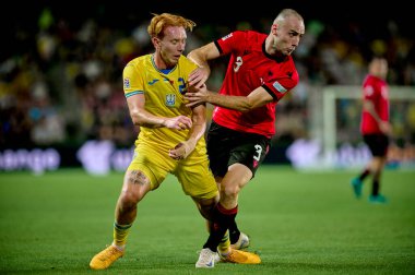 PRAG, CZECH Cumhuriyet - 7 Eylül 2024: Yukhym Konoplia, UEFA Uluslar Ligi Maçı Ukrayna - Arnavutluk Epet Arena 'da
