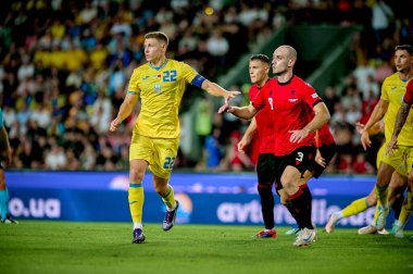 PRAG, CZECH Cumhuriyet - 7 Eylül 2024: Mykola Matviyenko, UEFA Uluslar Ligi Maçı Ukrayna - Arnavutluk Epet Arena 'da