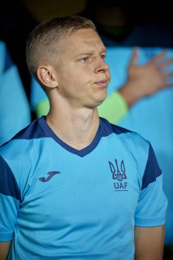 PRAG, CZECH Cumhuriyet - 7 Eylül 2024: Oleksandr Zinchenko, UEFA Uluslar Ligi Maçı Ukrayna - Arnavutluk Epet Arena 'da