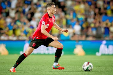 PRAG, CZECH Cumhuriyet - 7 Eylül 2024: Jasir Asani, UEFA Uluslar Ligi Maçı Ukrayna - Arnavutluk Epet Arena 'da