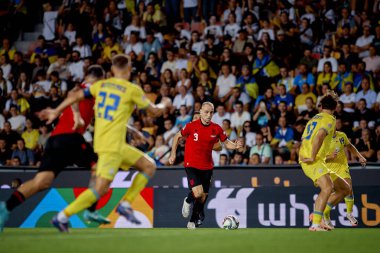 PRAG, CZECH Cumhuriyet - 7 Eylül 2024: Mario Mitaj, UEFA Uluslar Ligi Ukrayna - Arnavutluk Epet Arena 'da