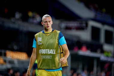 PRAG, CZECH Cumhuriyet - 7 Eylül 2024: Maksym Talovierov, UEFA Uluslar Ligi Maçı Ukrayna - Arnavutluk Epet Arena 'da