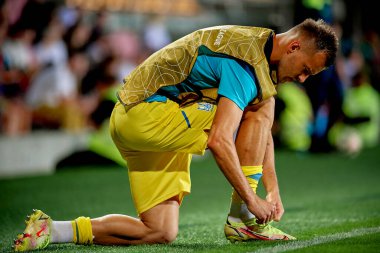 PRAG, CZECH Cumhuriyet - 7 Eylül 2024: Andriy Yarmolenko, UEFA Uluslar Ligi Maçı Ukrayna - Arnavutluk Epet Arena 'da