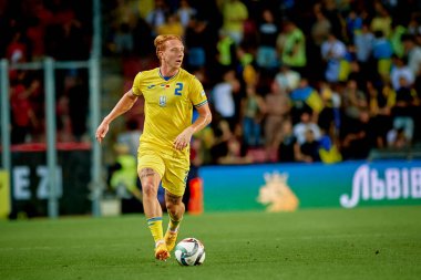 PRAGUE, CZECH REPUBLIC - 7 SEPTEMBER, 2024: Yukhym Konoplia, The match of UEFA Nations League Ukraine - Albania at Epet Arena clipart