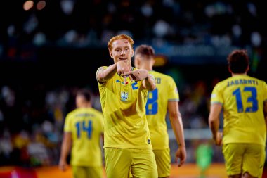PRAG, CZECH Cumhuriyet - 7 Eylül 2024: Yukhym Konoplia, UEFA Uluslar Ligi Maçı Ukrayna - Arnavutluk Epet Arena 'da