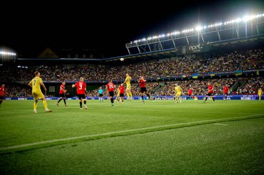 PRAG, CZECH Cumhuriyet - 7 Eylül 2024: UEFA Uluslar Ligi Ukrayna - Arnavutluk Epet Arena 'da