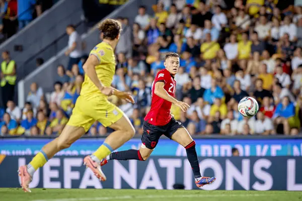 stock image PRAGUE, CZECH REPUBLIC - 7 SEPTEMBER, 2024: Kristjan Asllani, The match of UEFA Nations League Ukraine - Albania at Epet Arena