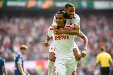 COLOGNE, GERMANY - 29 SEPTEMBER, 2024: Linton Maina, Damion Downs, 2.Bundesliga 1.FC Koeln-Karlsruher SC maçı Rhein Energie Stadion 'da