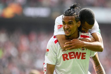 COLOGNE, GERMANY - 29 SEPTEMBER, 2024: Linton Maina, Damion Downs, 2.Bundesliga 1.FC Koeln-Karlsruher SC maçı Rhein Energie Stadion 'da