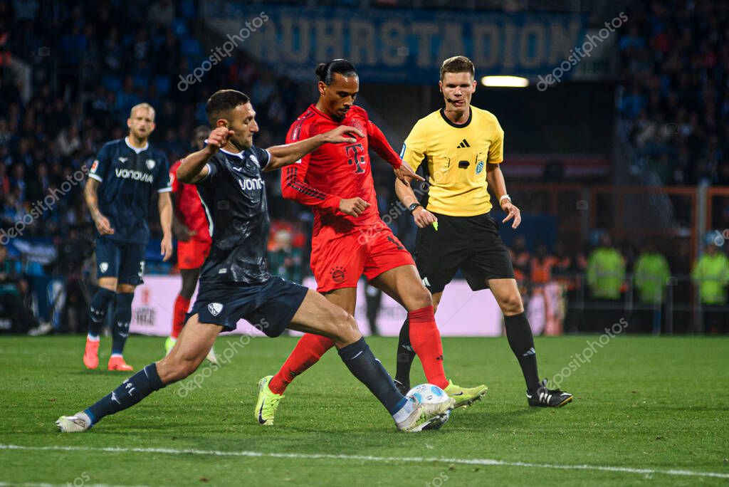 BOCHUM, GERMANY - 27 OCTOBER, 2024: Ivan Ordets vs Leroy Sane, The football match of Bundesliga VfL Bochum 1848 vs FC Bayern Muenchen at Vonovia Ruhr Stadion