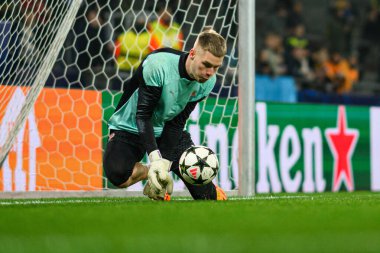 GELSENKIRCHEN, GERMANY - 6 Kasım 2024: Kiril Fesiun, FC Shakhtar Donetsk ve BSC 'nin Veltins Arena' da oynadığı UEFA Şampiyonlar Ligi futbol maçı