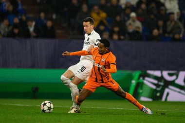 GELSENKIRCHEN, GERMANY - 6 Kasım 2024: Eguinaldo, UEFA Şampiyonlar Ligi futbol karşılaşması FC Shakhtar Donetsk ile Veltins Arena 'da BSC Young Boys arasında