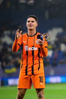 GELSENKIRCHEN, GERMANY - 6 NOVEMBER, 2024: Georgiy Sudakov, The UEFA Champions League football match between FC Shakhtar Donetsk and BSC Young Boys at Veltins Arena clipart