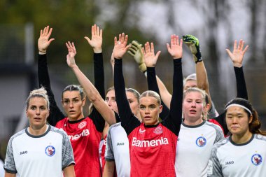 LEVERKUSEN, GERMANY - 10 Kasım 2024: Bundesliga Bayer 04 Leverkusen 1 'e karşı futbol maçı. FFC Türbini Potsdam Ulrich Haberland Stadyumu 'nda