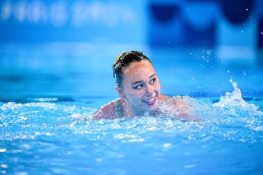 PARIS, FRANCE - 9 AUGust, 2024: CZARKOWSKI Jaime, FIELD Megumi, The Artistic Swimming, Duet, Technical Routine, Artistic Swimming, Duet, Technical Routine, Paris 2024 Olimpiyat Oyunları