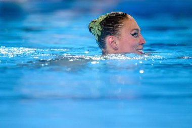 PARIS, FRANCE - 9 AUGust, 2024: CZARKOWSKI Jaime, FIELD Megumi, The Artistic Swimming, Duet, Technical Routine, Artistic Swimming, Duet, Technical Routine, Paris 2024 Olimpiyat Oyunları