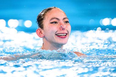 PARIS, FRANCE - 9 AUGUST, 2024: BUCKLE Rayna, GAZZARD Kiera, The Artistic Swimming, Duet, Technical Routine, Artistic Swimming, Duet, Technical Routine, the Paris 2024 Olympic Games at Aquatics Centre clipart