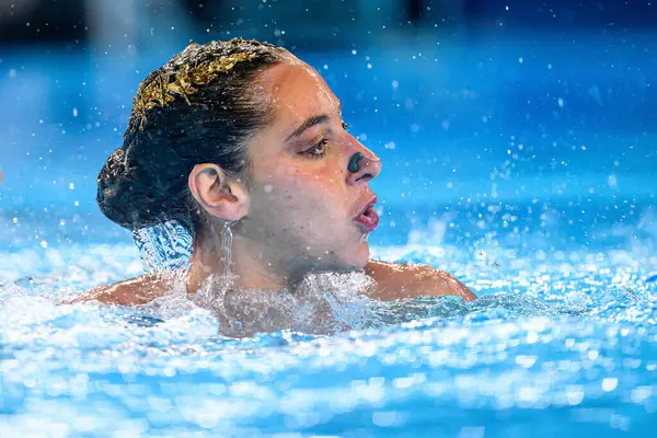 PARIS, FRANCE - 9 AUGust, 2024: BARSOUM Nadine, HIEKAL Hana, The Artistic Swimming, Duet, Technical Routine, Artistic Swimming, Duet, Technical Routine, Paris 2024 Sucul Merkezi Olimpiyat Oyunları