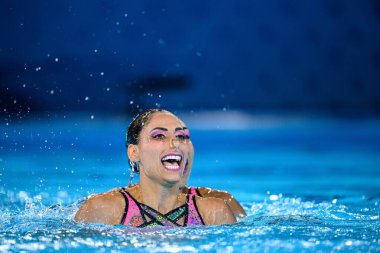 PARIS, FRANCE - 9 AUGUST, 2024: DIOSDADO Nuria, JIMENEZ Joana, The Artistic Swimming, Duet, Technical Routine, Artistic Swimming, Duet, Technical Routine, the Paris 2024 Olympic Games at Aquatics Centre clipart