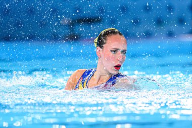 PARIS, FRANCE - 9 AUGUST, 2024: Shelly Bobritsky, Ariel Nassee, The Artistic Swimming, Duet, Technical Routine, Artistic Swimming, Duet, Technical Routine, the Paris 2024 Olympic Games at Aquatics Centre clipart