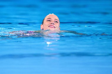 PARIS, FRANCE - 9 AUGUST, 2024: SHORTMAN Kate THORPE Isabelle, The Artistic Swimming, Duet, Technical Routine, Artistic Swimming, Duet, Technical Routine, the Paris 2024 Olympic Games at Aquatics Centre clipart