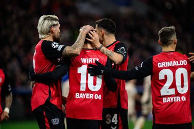 LEVERKUSEN, GERMANY - 26 Kasım 2024: Bayarena 'da UEFA Şampiyonlar Ligi FC Bayer 04 Leverkusen-Red Bull Salzburg maçı