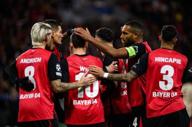 LEVERKUSEN, GERMANY - 26 Kasım 2024: Bayarena 'da UEFA Şampiyonlar Ligi FC Bayer 04 Leverkusen-Red Bull Salzburg maçı