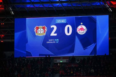 LEVERKUSEN, GERMANY - 26 Kasım 2024: Bayarena 'da UEFA Şampiyonlar Ligi FC Bayer 04 Leverkusen-Red Bull Salzburg maçı