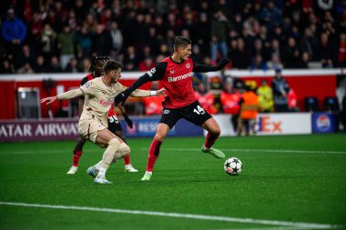 LEVERKUSEN, GERMANY - 26 Kasım 2024: Bayarena 'da UEFA Şampiyonlar Ligi FC Bayer 04 Leverkusen-Red Bull Salzburg maçı