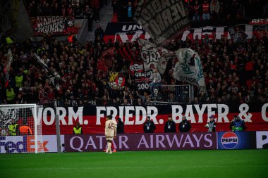 LEVERKUSEN, GERMANY - 26 Kasım 2024: Bayarena 'da UEFA Şampiyonlar Ligi FC Bayer 04 Leverkusen-Red Bull Salzburg maçı