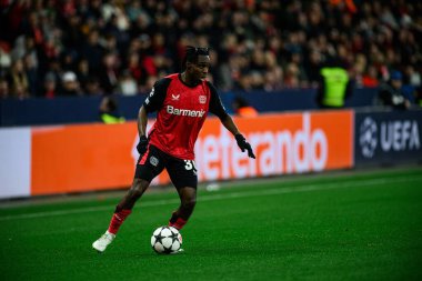 LEVERKUSEN, GERMANY - 26 Kasım 2024: Bayarena 'da UEFA Şampiyonlar Ligi FC Bayer 04 Leverkusen-Red Bull Salzburg maçı
