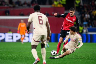 LEVERKUSEN, GERMANY - 26 Kasım 2024: Bayarena 'da UEFA Şampiyonlar Ligi FC Bayer 04 Leverkusen-Red Bull Salzburg maçı