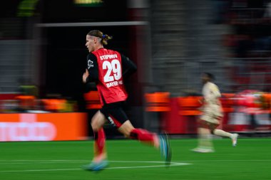LEVERKUSEN, GERMANY - 26 Kasım 2024: Artem Stepanov, UEFA Şampiyonlar Ligi FC Bayer 04 Leverkusen-Red Bull Salzburg maçı Bayena 'da