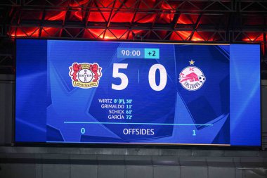 LEVERKUSEN, GERMANY - 26 Kasım 2024: Bayarena 'da UEFA Şampiyonlar Ligi FC Bayer 04 Leverkusen-Red Bull Salzburg maçı