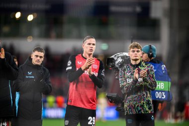 LEVERKUSEN, GERMANY - 26 Kasım 2024: Artem Stepanov, UEFA Şampiyonlar Ligi FC Bayer 04 Leverkusen-Red Bull Salzburg maçı Bayena 'da