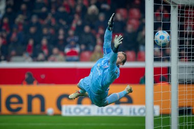 LEVERKUSEN, GERMANY - 14 HAZİRAN, 2025: Bundesliga maçı FC Bayer 04 Leverkusen-1. Bayarena 'da FSV Mainz 05. Sadece yazı işleri için. Satmak veya dağıtmak yasaktır.