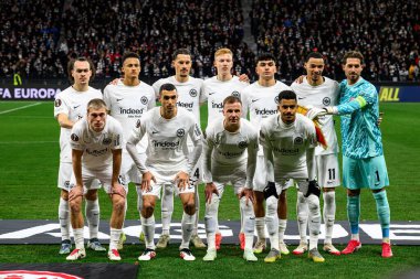 FRANKFURT, GERMANY - 23 Ocak 2025: Eintracht takım fotoğrafı - Frankfurt Stadyumu 'nda SG Eintracht Frankfurt ve Ferencvarosi TC arasında oynanan UEFA Avrupa Ligi futbol maçı.