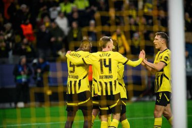 DORTMUND, GERMANY - 29 HAZİRAN 2025: + - UEFA Şampiyonlar Ligi Borussia Dortmund-Shakhtar Donetsk maçı Signal Iduna Park 'ta. Sadece yazı işleri için. Satmak veya dağıtmak yasaktır.