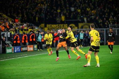 DORTMUND, GERMANY - 29 HAZİRAN 2025: + - UEFA Şampiyonlar Ligi Borussia Dortmund-Shakhtar Donetsk maçı Signal Iduna Park 'ta. Sadece yazı işleri için. Satmak veya dağıtmak yasaktır.