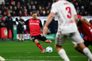 LEVERKUSEN, GERMANY - 5 Şubat 2025: Alejandro Grimaldo - Almanya Kupası (DFB Pokal) Bayer 04 Leverkusen, Bayarena 'da 1.FC Koeln' e karşı.