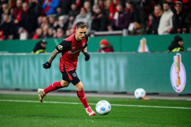 LEVERKUSEN, GERMANY - 5 Şubat 2025: Alejandro Grimaldo - Almanya Kupası (DFB Pokal) Bayer 04 Leverkusen, Bayarena 'da 1.FC Koeln' e karşı.
