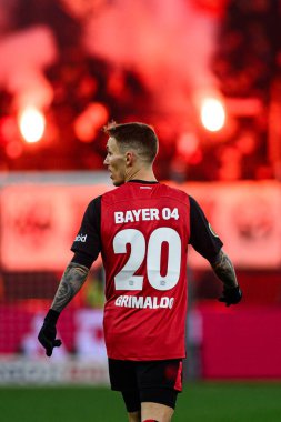 LEVERKUSEN, GERMANY - 5 Şubat 2025: Alejandro Grimaldo - Almanya Kupası (DFB Pokal) Bayer 04 Leverkusen, Bayarena 'da 1.FC Koeln' e karşı.