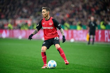 LEVERKUSEN, GERMANY - 5 Şubat 2025: Alejandro Grimaldo - Almanya Kupası (DFB Pokal) Bayer 04 Leverkusen, Bayarena 'da 1.FC Koeln' e karşı.