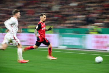 LEVERKUSEN, GERMANY - 5 Şubat 2025: Alejandro Grimaldo - Almanya Kupası (DFB Pokal) Bayer 04 Leverkusen, Bayarena 'da 1.FC Koeln' e karşı.