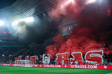 LEVERKUSEN, GERMANY - 5 Şubat 2025: - Bayena 'da Almanya Kupası (DFB Pokal) Bayer 04 Leverkusen 1. FC Koeln' e karşı.