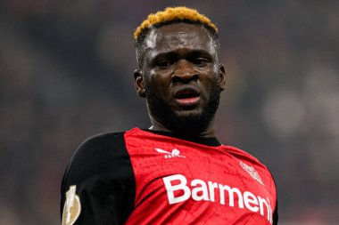 LEVERKUSEN, GERMANY - 6 Şubat 2025: Victor Boniface, - Almanya Kupası (DFB Pokal) Bayer 04 Leverkusen, Bayarena 'da 1.FC Koeln' e karşı.