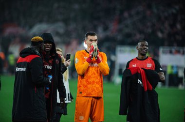 LEVERKUSEN, GERMANY - 6 Şubat 2025: Matej Kovar - Almanya Kupası (DFB Pokal) Bayer 04 Leverkusen 'e karşı Bayena' da 1.FC Koeln.