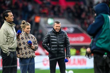 LEVERKUSEN, GERMANY - 15 Şubat 2025: Sebastian Hellmann, Sky Experts Lothar Matthaus, Tabea Kemme, The Bundesliga match FC Bayer 04 Leverkusen vs Bayena Bayern Muenchen