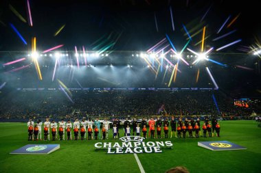 DORTMUND, ALMANY - 19 Şubat 2025 İduna Park Sinyali. UEFA Şampiyonlar Ligi Borussia Dortmund maçı. Sporting Lisboa