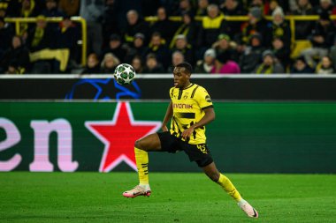 DORTMUND, GERMANY - 19 Şubat 2025: Jamie Gittens - UEFA Şampiyonlar Ligi Borussia Dortmund - Iduna Parkı 'nda Lisboa Sinyali. 